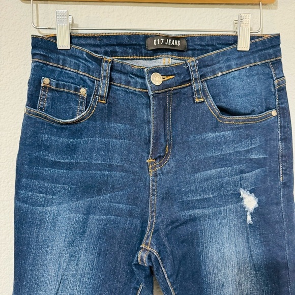 Q17 Jeans Blue Distressed High Rise Skinny Cotton Blend Jeans Sz 5 - Picture 3 of 13